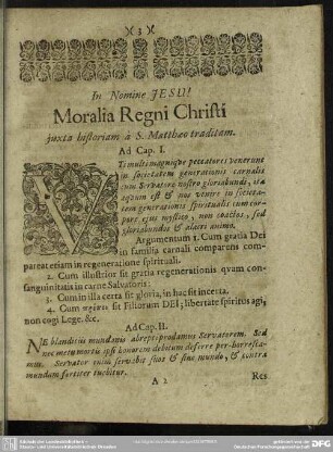 Moralia Regni Christi iuxta historiam a S. Matthaeo traditam