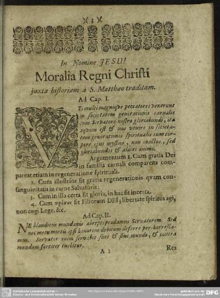 Moralia Regni Christi iuxta historiam a S. Matthaeo traditam