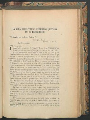La vida intelectual argentina juzgada en el extranjero
