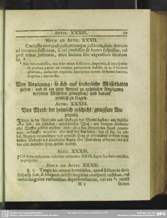 Artic. XXXIII. Vom Mord, der heimlich geschicht, gnugsam Anzeigung
