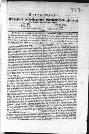 Extra=Blatt der Königlich privilegirten Berlinischen Zeitung von Staats- und gelehrten Sachen. N[umer]o 119. (Sammlung Friedlaender)