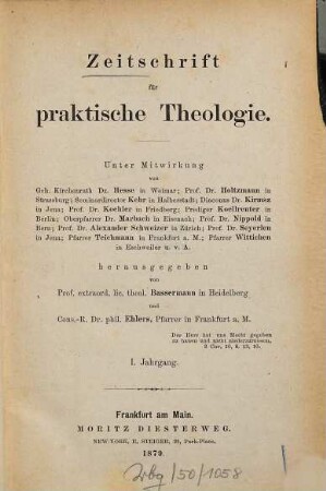 Zeitschrift für praktische Theologie. 1. 1879