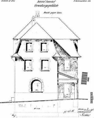 Essendorf: Empfangsgebäude mit Güterschuppen Giebelansicht (Ost)