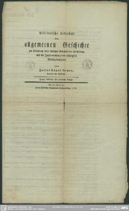 Tabellarische Übersicht der allgemeinen Geschichte zur Erhaltung einer richtigen Kenntniß der Entstehung und des Zusammenhangs der wichtigsten Weltbegebenheiten