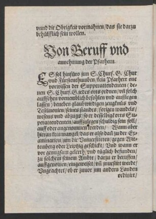 Von Beruff und annehmung der Pfarhern.