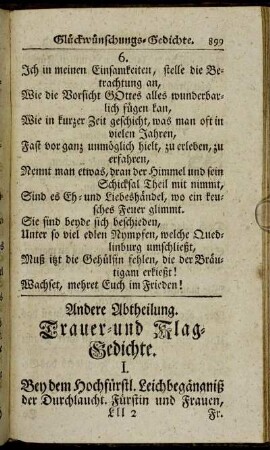Andere Abtheilung. Trauer- und Klag-Gedichte.