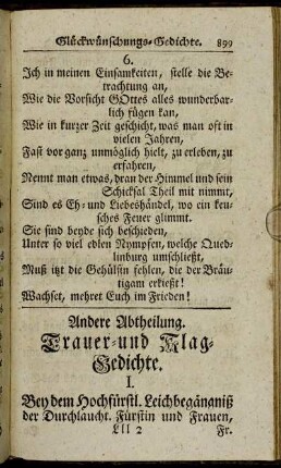 Andere Abtheilung. Trauer- und Klag-Gedichte.