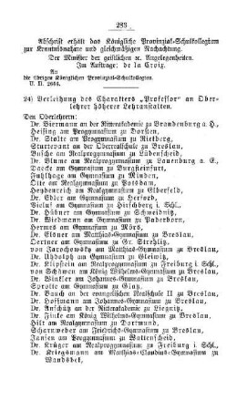 Verleihung des Charakters "Professor" an Oberlehrer höherer Lehranstalten : [D. Höhere Lehranstalten]