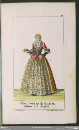 Eine Frau im Hauß gehend. Femme à la Maison