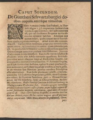 Caput Secundum. De Güntheri Schwartzburgici dotibus corporis, animique virtutibus
