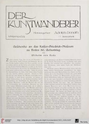 7/8: Geschenke an das Kaiser-Friedrich-Museum zu Bodes 80. Geburtstag