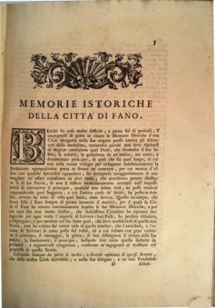 Memorie Istoriche Della Citta Di Fano. 1