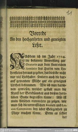 Vorrede An den hochgeehrten und geneigten Leser