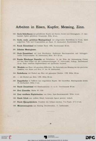 Arbeiten in Eisen, Kupfer, Messing, Zinn (Nr. 583-598)