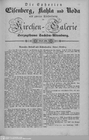 Parochie Bobeck mit Schleifreisen, Parochie Ruttersdorf, Parochie Reinstädt, Filial Geunitz, Tröbnitz, Untergneutz, Das Diakonat zu Roda, Gernewitz : 18. Lieferung