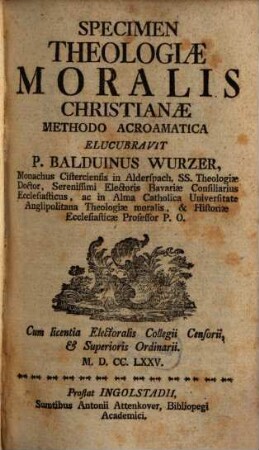 Specimen Theologiae Moralis Christianae