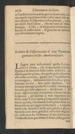Lettera di Disperazione d' una Dama ingannata dal suo Amante infedele.