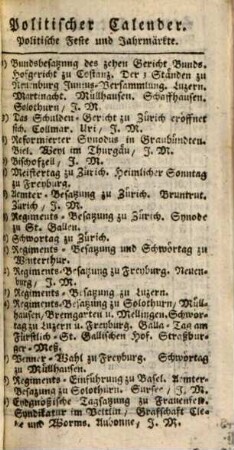 Helvetischer Calender. 1784