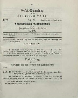 25. Ministerialbekanntmachung über die Ausstellung und den Umtausch von Quittungskarten. Vom 9. August 1912