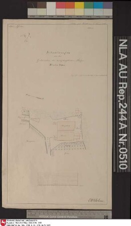 Lage der Gebäude der Domäne Kloster Schoo bei SCHOO Kolorierte Zeichnung von Steffen und H. Balke Papier Format 23,9x43,0 M 1:790