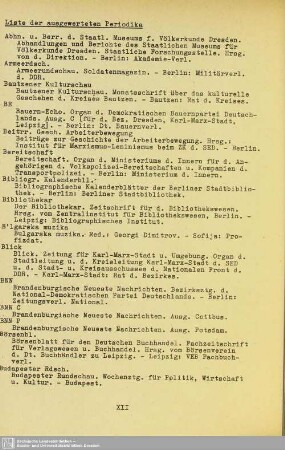 Liste der ausgewerteten Periodika