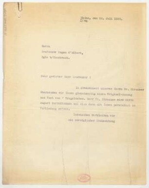 Brief an Eugen d' Albert : 26.07.1928
