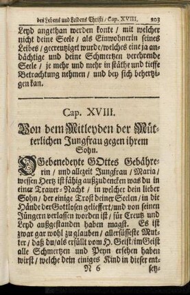 Cap. XVIII. Von dem Mitleyden der Mütterlichen Jungfrau gegen ihrem Sohn.