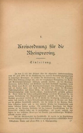 I. Kreisordnung für die Rheinprovinz