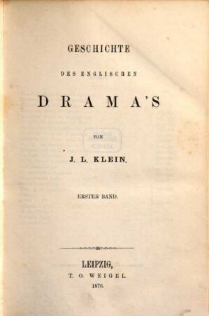 Geschichte des englischen Drama's, 1