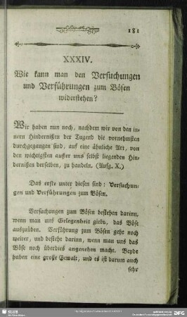 XXXIV. Wie kann man den Versuchungen und Verführungen zum Bösen widerstehen?