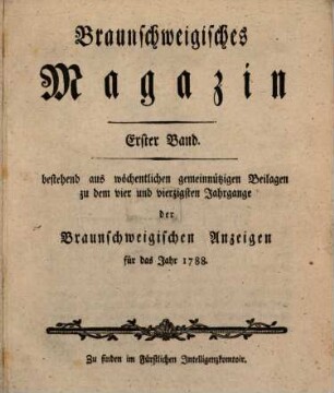 Braunschweigisches Magazin. 1, 1. 1788