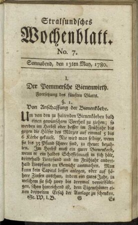 No. 7. Sonnabend, den 13ten May, 1780.