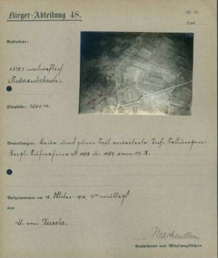 Foto feindlicher Stellungen nordwestlich von Niedersulzbach (Soppe-le-Bas) (Luftbild)