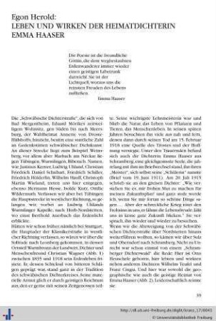 Leben und Wirken der Heimatdichterin Emma Haaser.