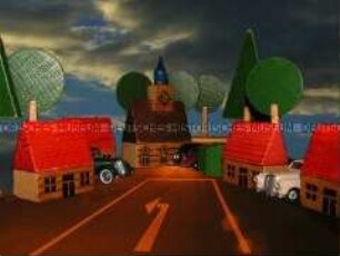 Fotomontage aus Legosteinen und Spielzeugautos (Sonderthema: Fußball-Fieber)