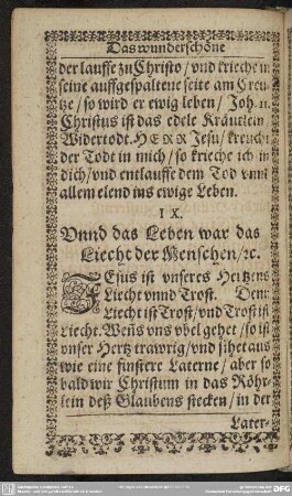 IX. Unnd das Leben war das Liecht der Menschen, [et]c.