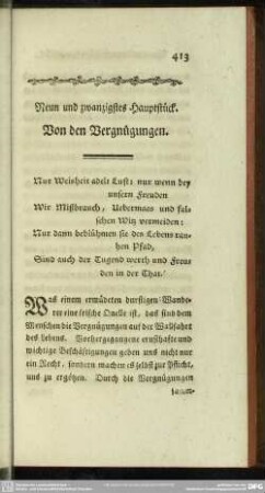 Neun und zwanzigstes Hauptstück. Von den Vergnügungen
