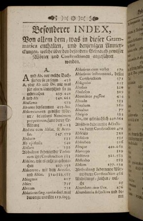 Besonderer Index, Von allem dem, was in dieser Grammatica enthalten,...