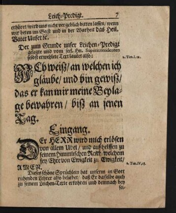 Der zum Grunde unser Leichen-Predigt[...] Text lautet also: