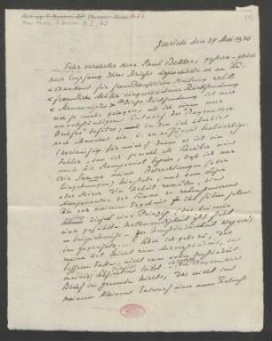 Briefentwurf und -abschrift an Paul Bekker : 29.05.1920