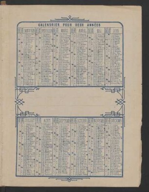 Calendrier Pour Deux Années