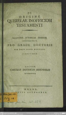 De origine Querelae Inofficiosi Testamenti