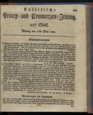 20tes Stück, Montag den 11ten May 1807