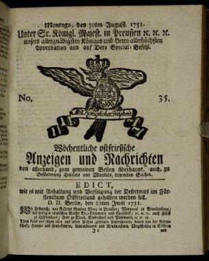 No. 35. Montags, den 30ten August, 1751.
