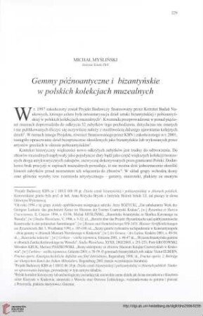 Gemmy późnoantyczne i bizantyńskie w polskich kolekcjach muzealnych
