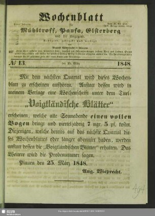 Wochenblatt für Mühltroff, Pausa, Elsterberg und Umgegend