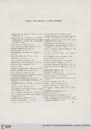 Table par ordre alphabétique