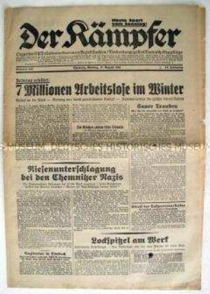 Kommunistische Tageszeitung für den Bezirk Sachsen "Der Kämpfer" zur wachsenden Arbeitslosigkeit