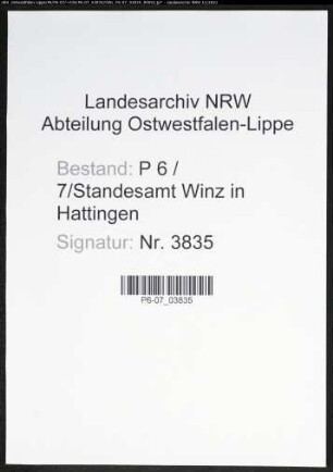 Heiratsregister Standesamt Winz in Hattingen