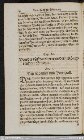 Cap. XI. Von der Historie derer andern Königreiche in Europa